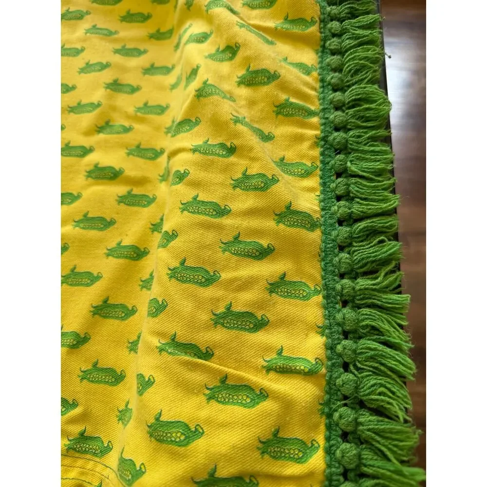 Handmade Cotton Fringe Tablecloth Corn Print Farmhouse Cottagecore 51 x 51